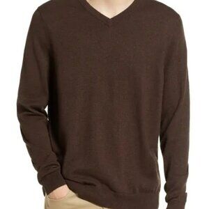 NWT Men's SJB Classic Brown V-Neck Long Sleeve Lightweight Knit Sweater S